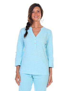 Fresh produce Ocean Stripe Buttonside Henley in swimming pool blue size large